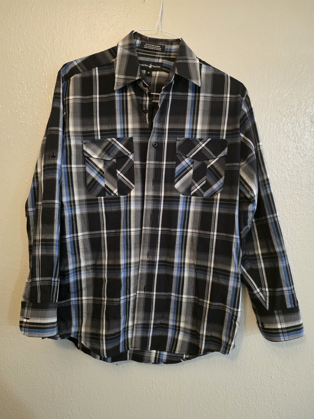 Beverly Hills Polo Club Black, Blue & Gray Plaid Button-Down Shirt